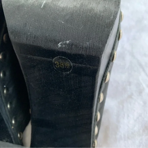 Vintage Miu Miu 1996 Leather Shearling Stud Clog Mule Heels Black - Picture 8 of 8